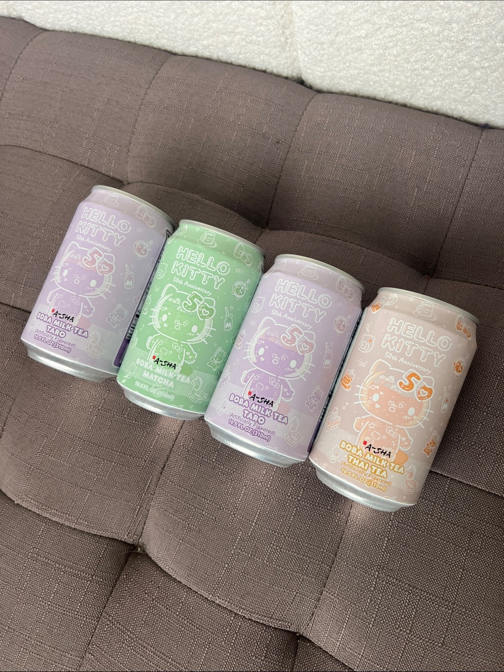 Hello Kitty 50th Anniversary Boba Milk Tea Can Set ~ Taro, Matcha, Thai Tea